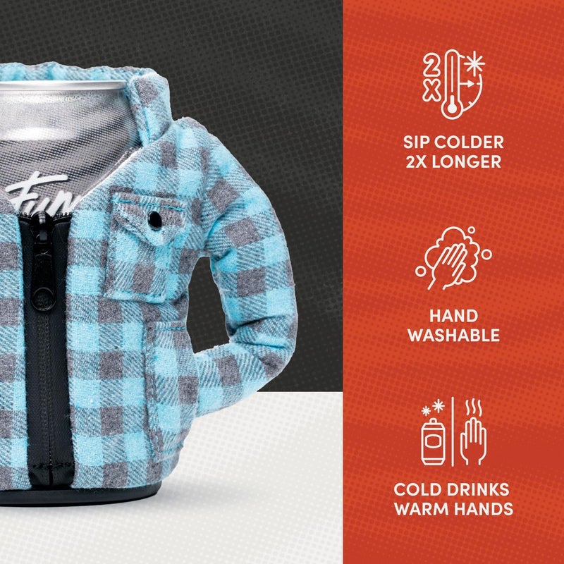 PUFFIN - The Lumberjack Flannel - Insulated 12 oz Can Cooler I Beer Bottle & Soda Can Insulator, Keep Drinks and Beverages Cold - Crater Blue - Image 5